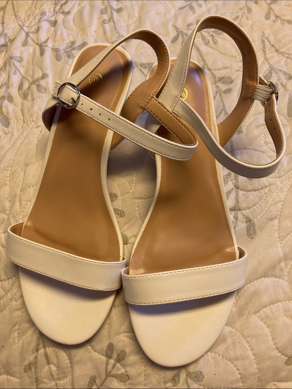 Women's White Ankle-Strap Sandals with Wedge Heel